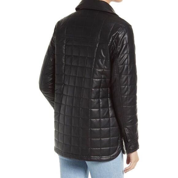 Sam Edelman Quilted PU Jacket black faux leather size Large - Picture 3 of 10